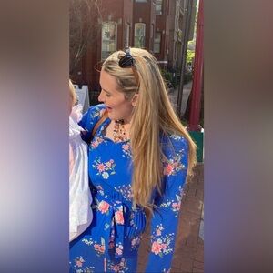 LOFT Blue Floral Print Tiered Maxi Dress, size 4